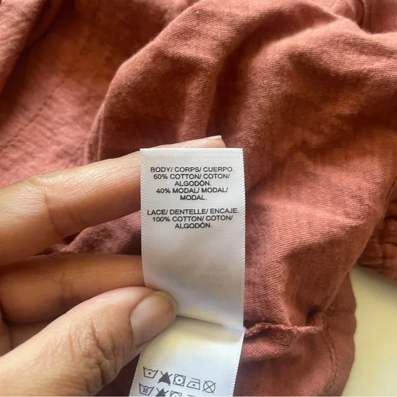 Lucky Brand Peasant Boho Rust Long Sleeve Eyelet MEDIUM Casual Tassel - Picture 8 of 10